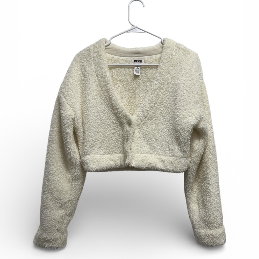 PINK Victoria's Secret Cream Cropped Teddy Jacket